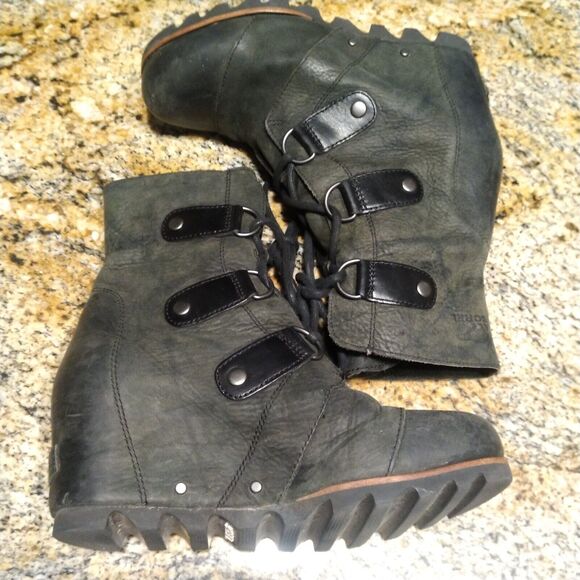 Sorel Joan of Arctic Brown Leather Lace Up Wedge Boots NL1987-028 Women's Sz 6.5 - Picture 10 of 13